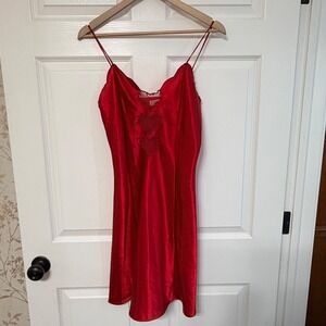 Erika Taylor Intimates Red Satin Heart Cutout Slip Dress Chemise S‎
